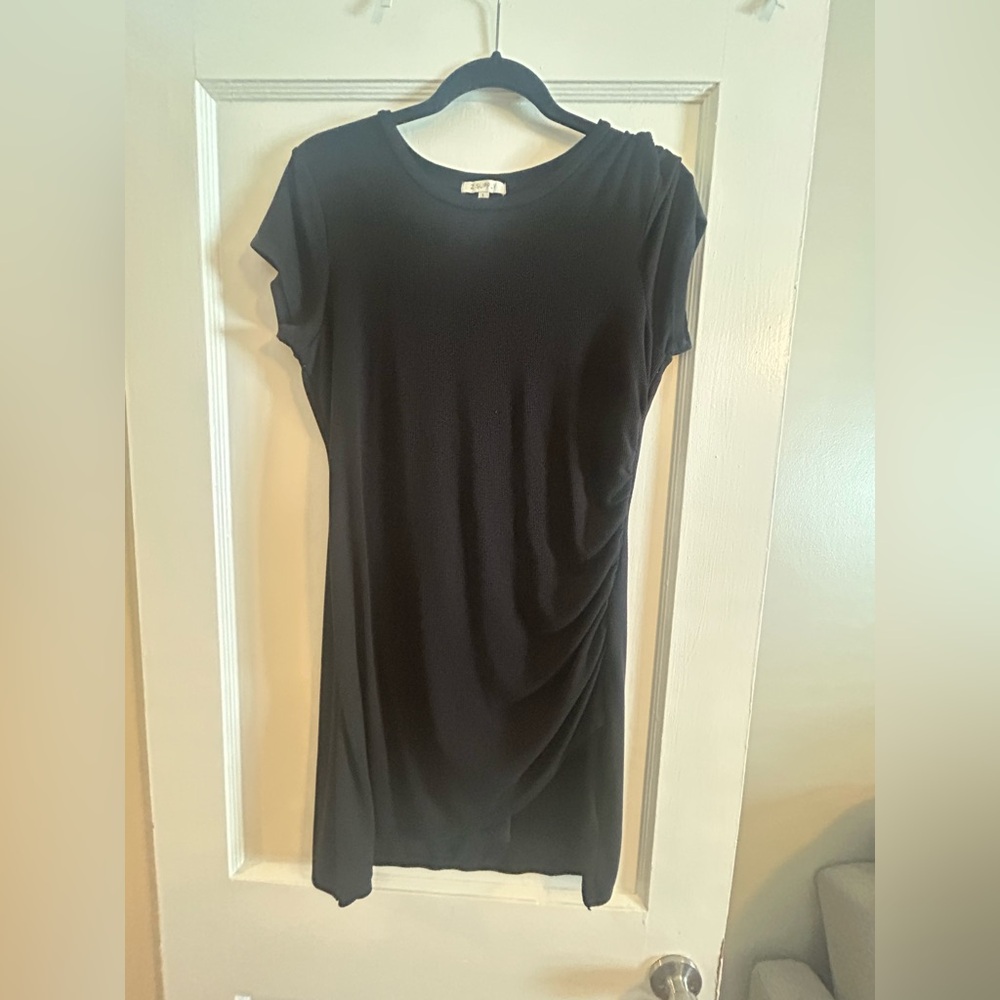 Z Supply Black Ribbed Dress with Rouching